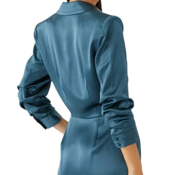 NWT$465 Cinq à Sept Sabina Satin Wrap Mini Dress Ruched Sleeves Sz 6 (S-M) - Picture 4 of 16